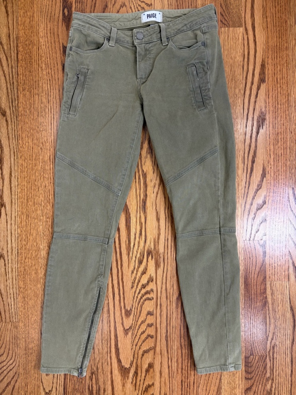 PAIGE Denim Marley Skinny Moto Jean in Fatigue Green (27) - Picture 2 of 10